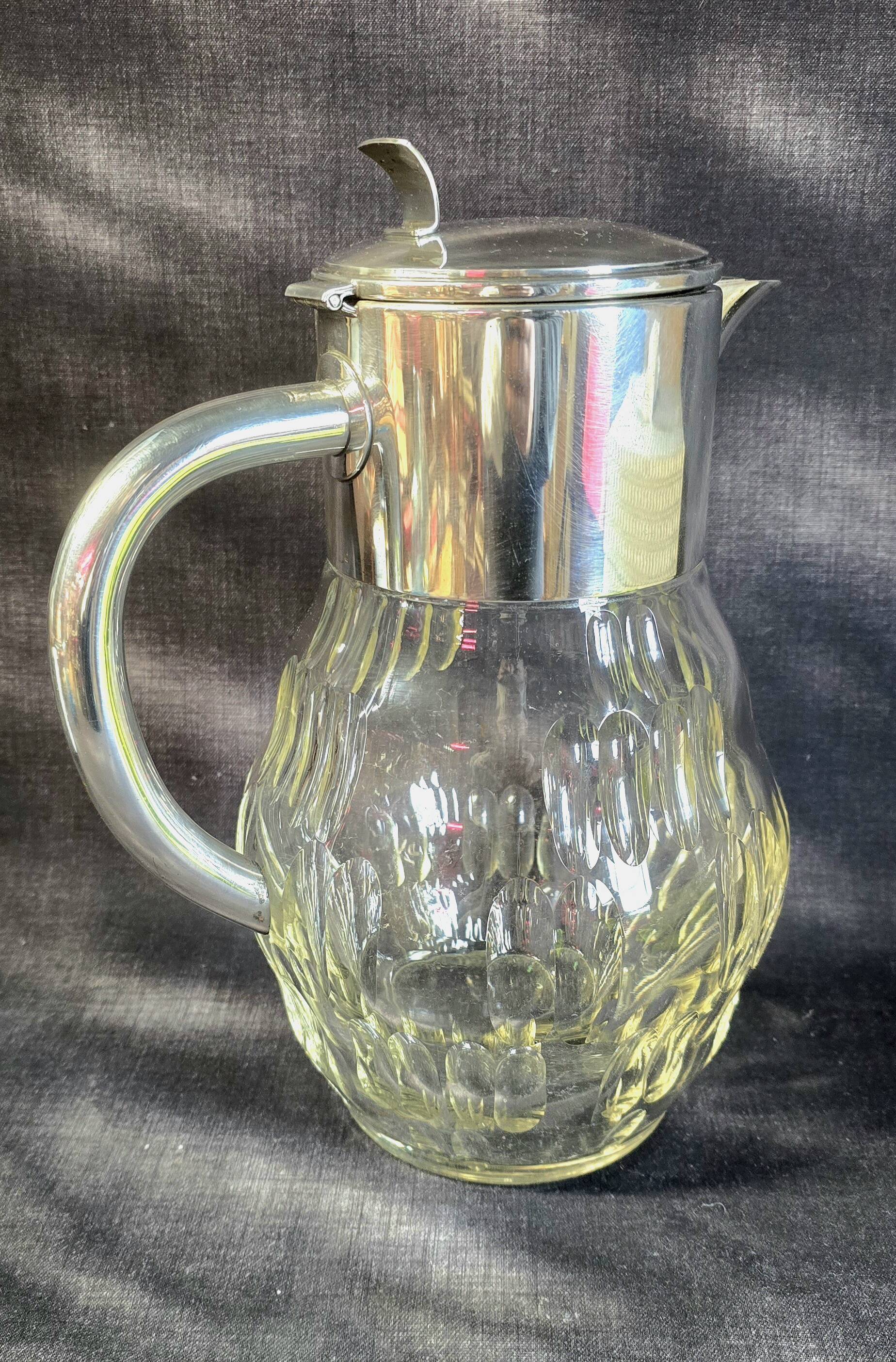 WMF jug / glass and silver-plated metal pouring vessel with filter, 1930s/40s