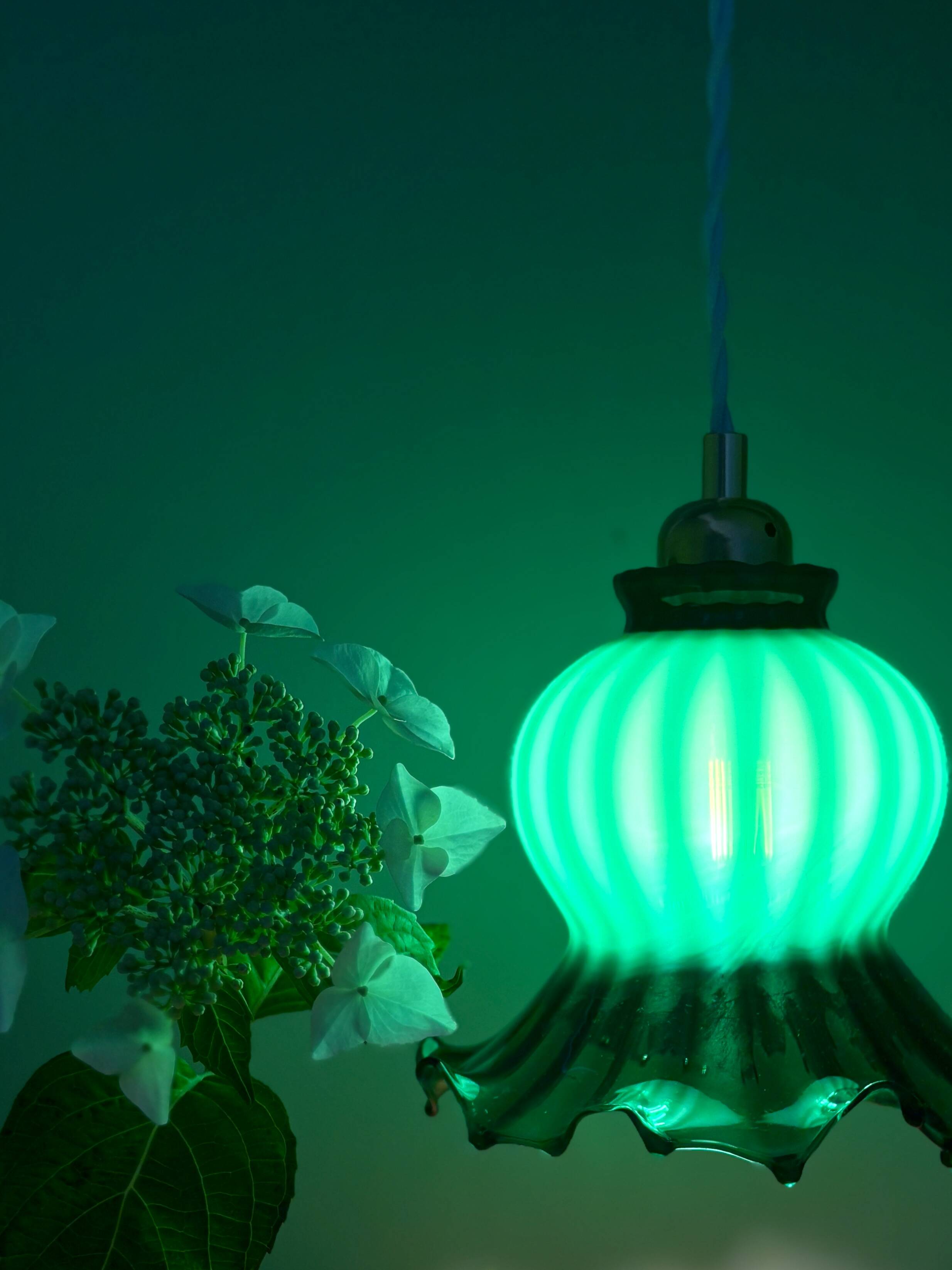Vintage green glass tulip pendant light