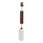 Lustre vintage des années 1960, verre opalin, teck et laiton, Italie