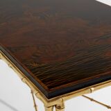 Table basse bambou laiton laque de Chine Maison Baguès 1950