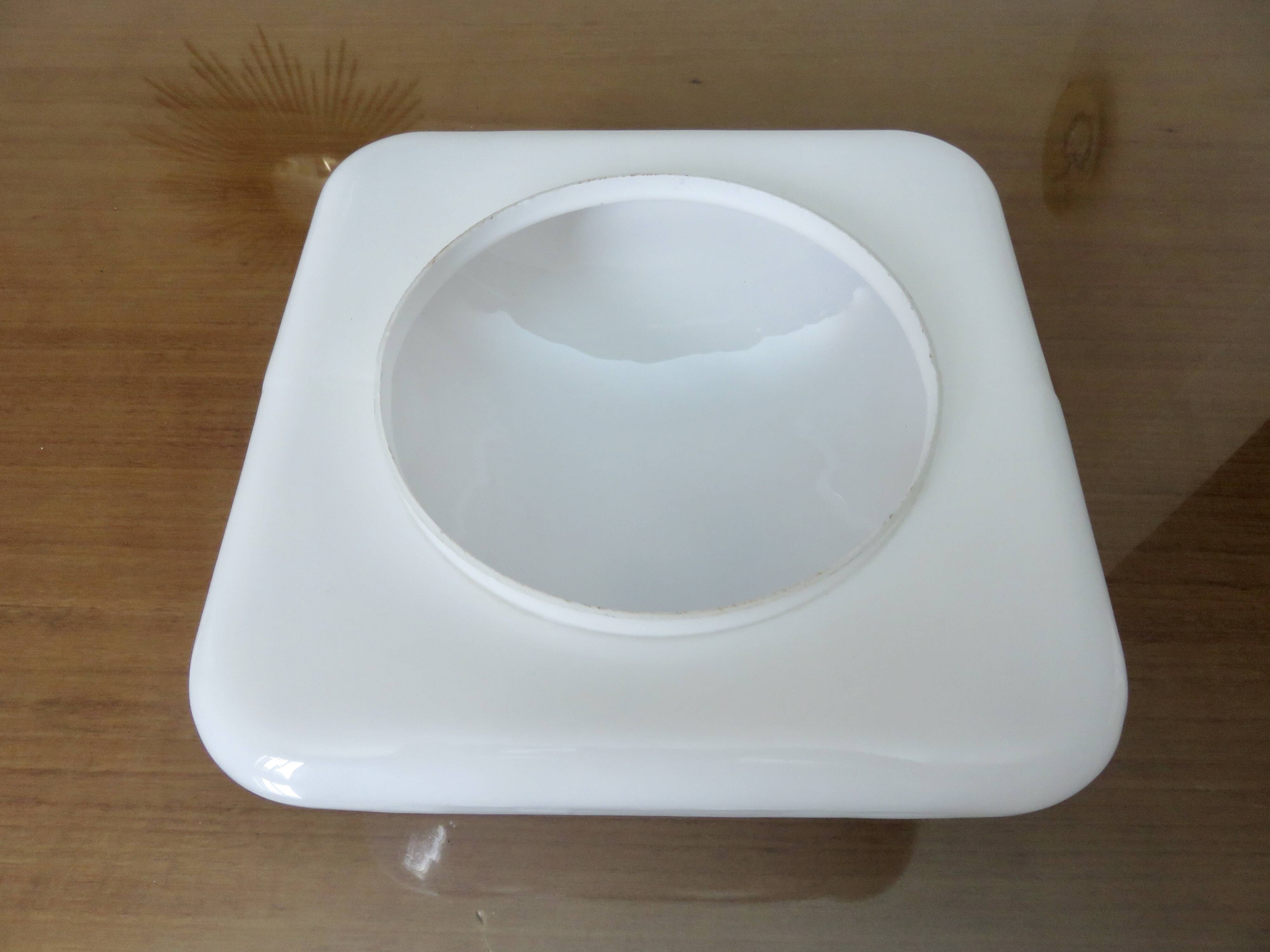 Large square ceiling light in white opaline, 1960s-70s