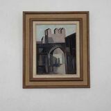 Original mid-century Swedish oil on canvas – “Entrance” by Reuben Hedin – vintage & framed – 55 × 63 cm