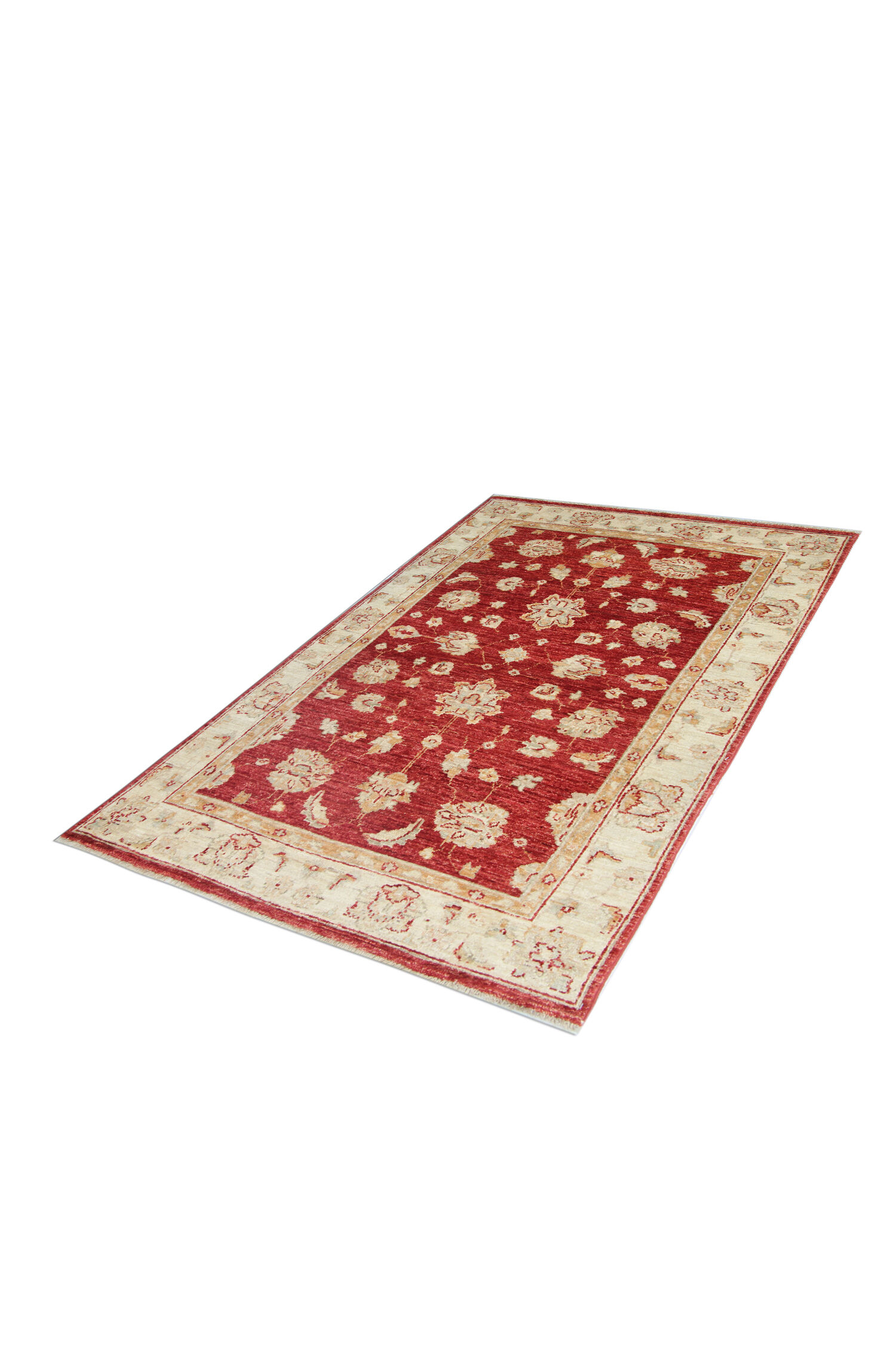 Oriental Wool Ziegler Carpet Handwoven Deep Red Area Rug- 100x152cm