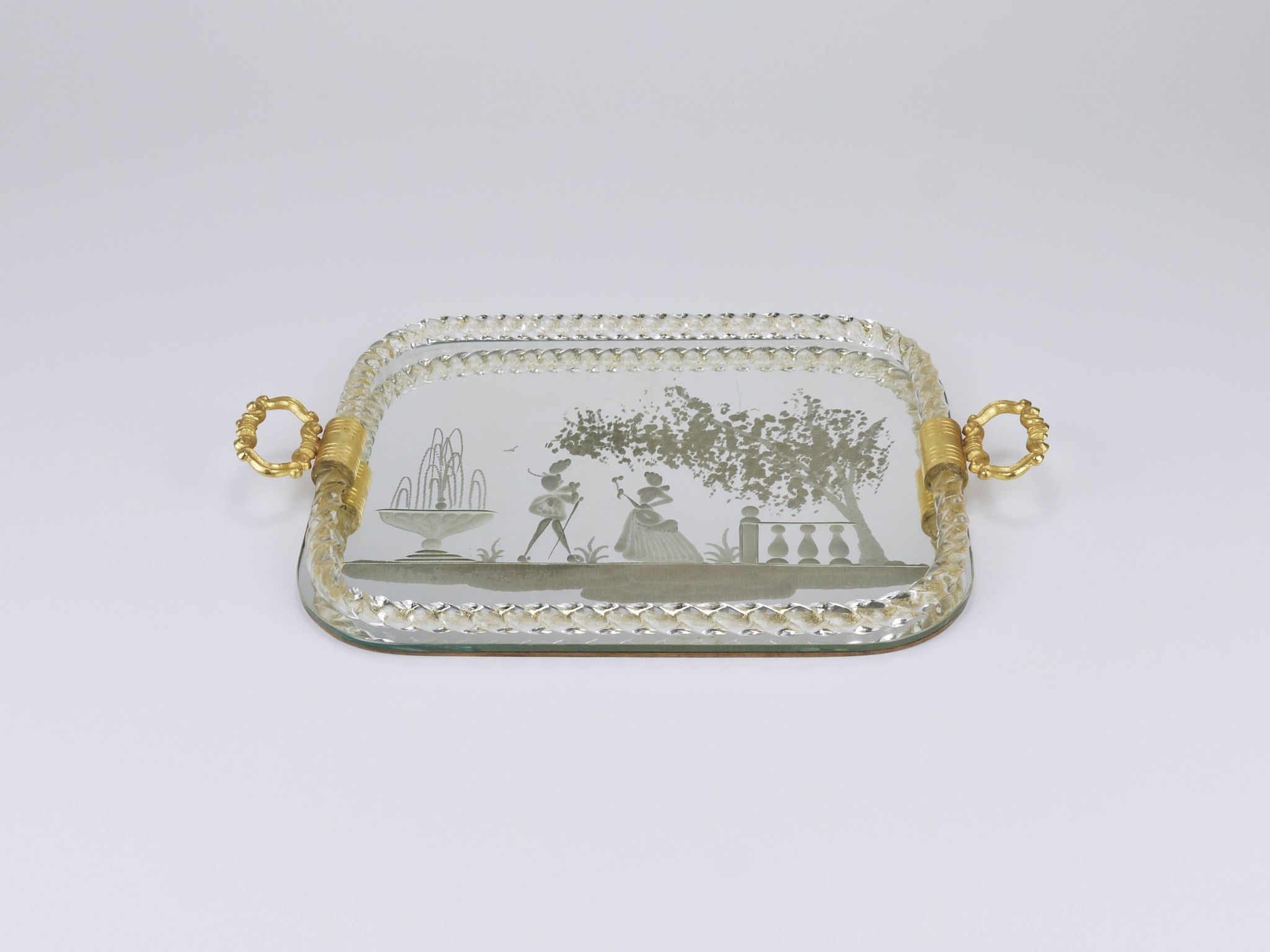 Ercole Barovier Swirl Murano Glass Mirror Serving Tray, Venice, 1940s