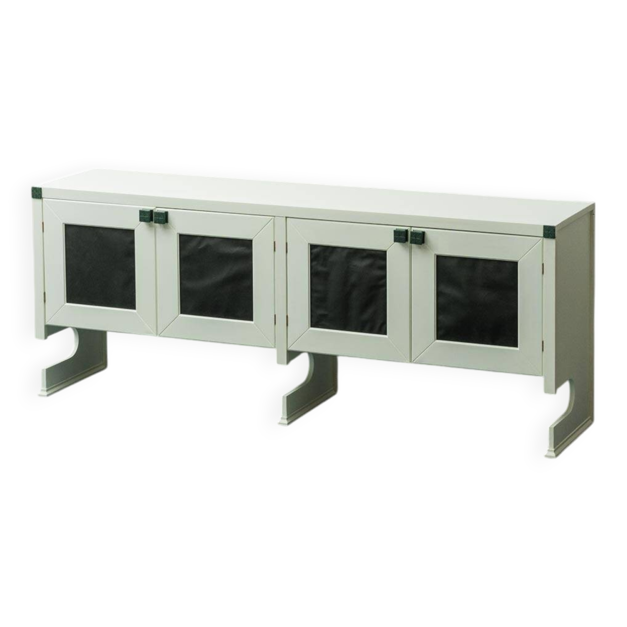 Buffet en legno inserti en pelle verde anni '60 vintage modernariato
