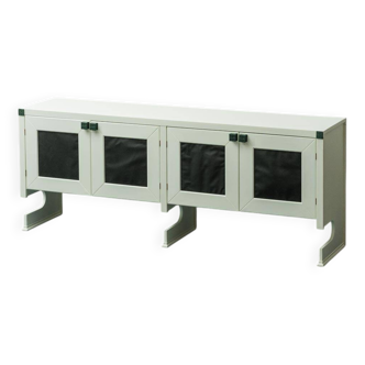 Buffet en legno inserti en pelle verde anni '60 vintage modernariato