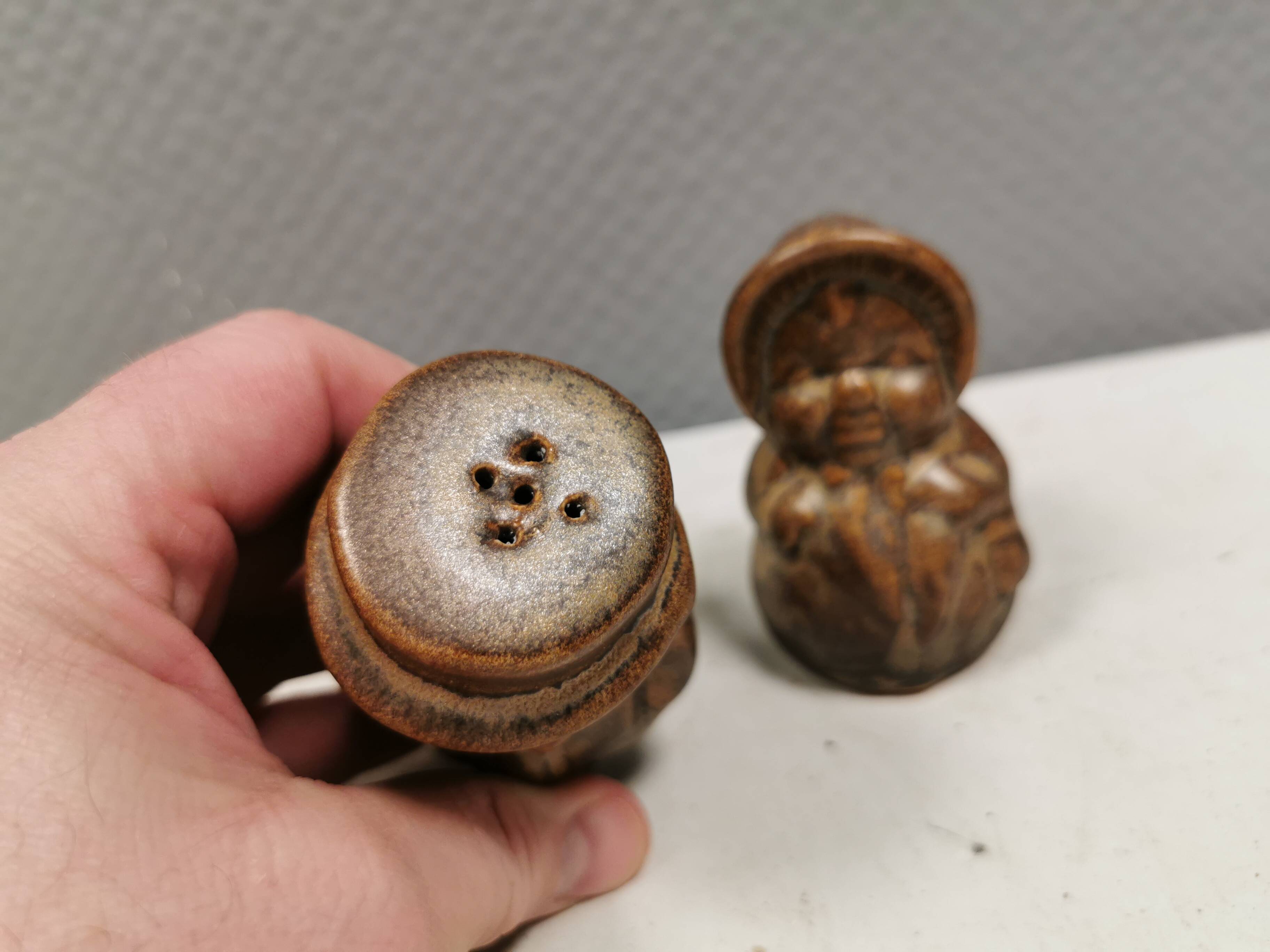 Salt and pepper shaker set in ceramic from Danish Løvemose 1970s.