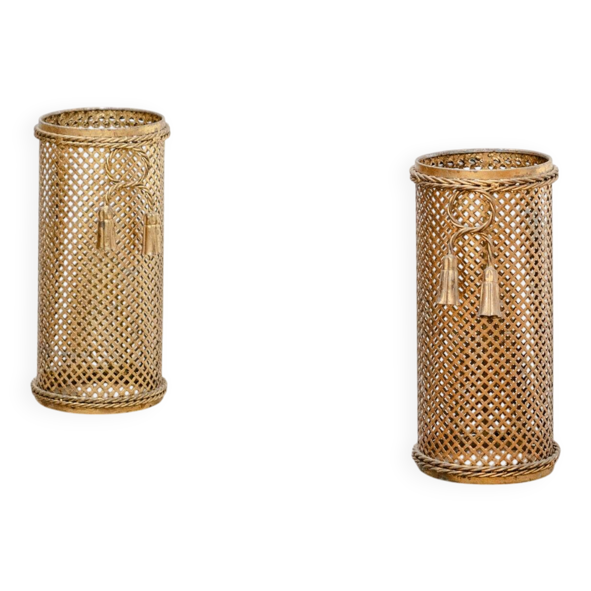Paire de porte-parapluies vintage dorés 1950