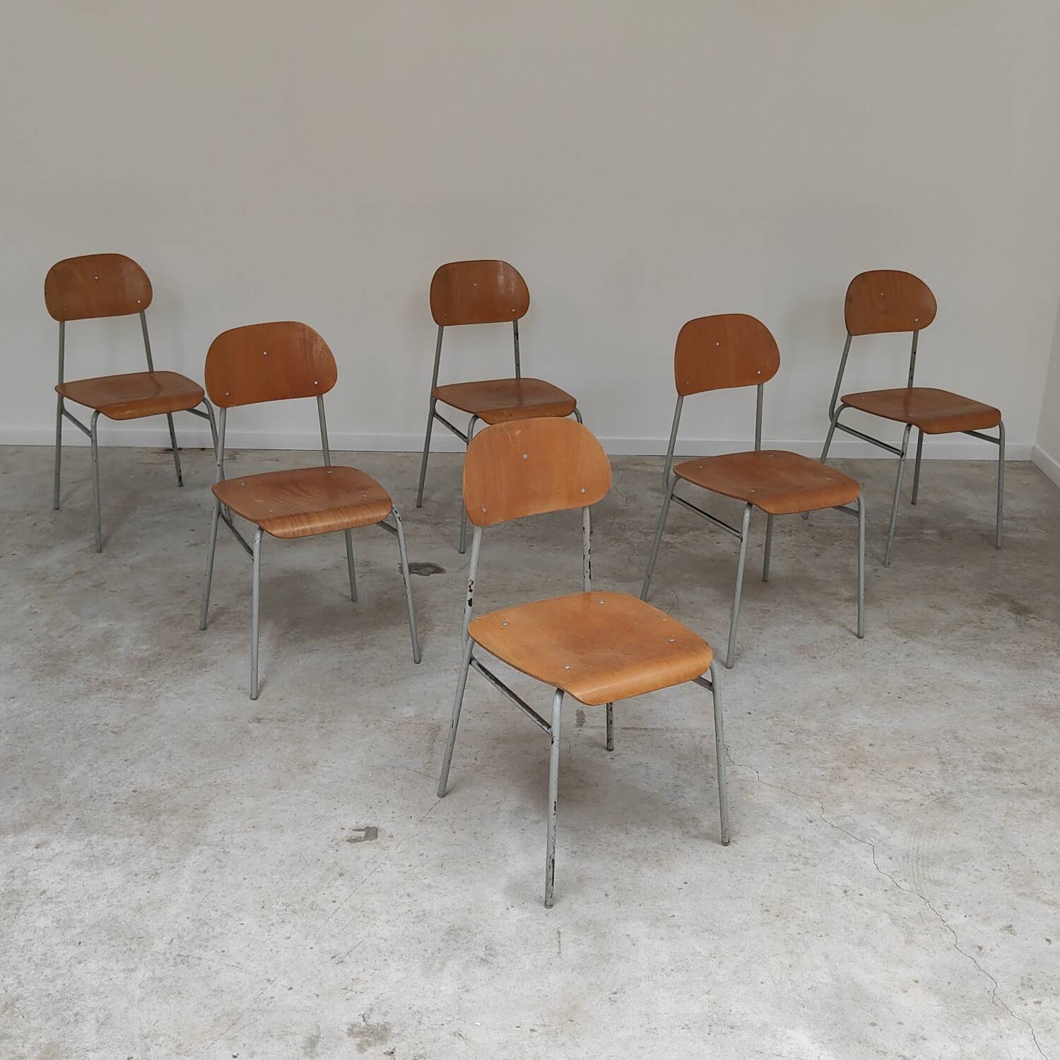 Set of 6 Czech school chairs from the 60s