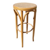 Tabouret haut de bar en bois courbé et cannage