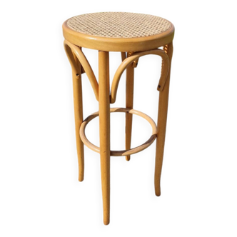 Tabouret haut de bar en bois courbé et cannage