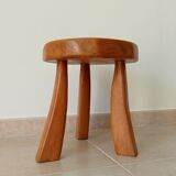 Vintage tripod brutalist side table in solid oak