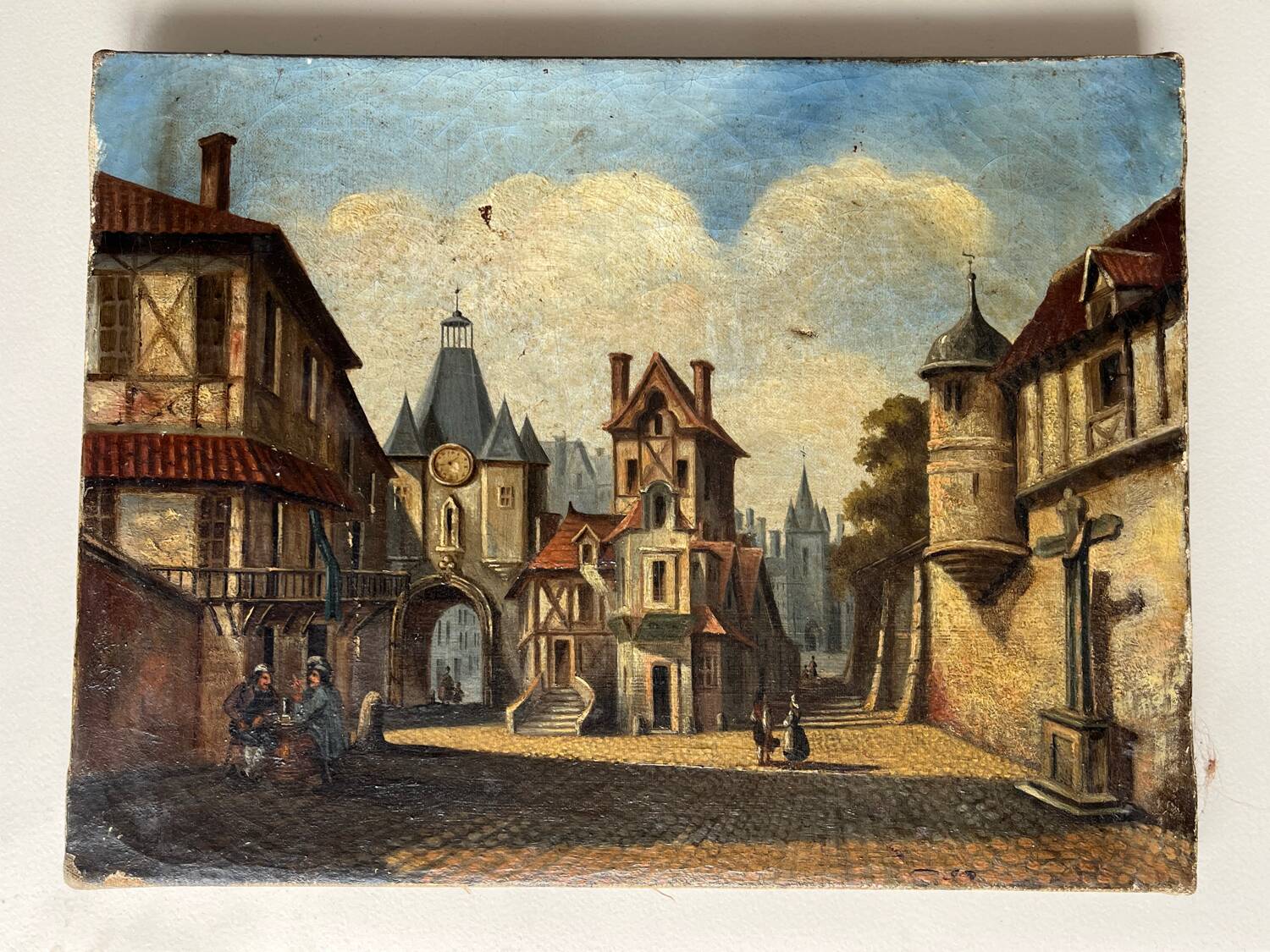 Tableau : huile sur toile - paysage animé 19ieme