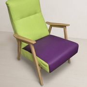 Pair of restored vintage armchairs, green and purple upholstery