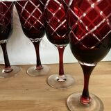 6 red italian cut glass wine glasses