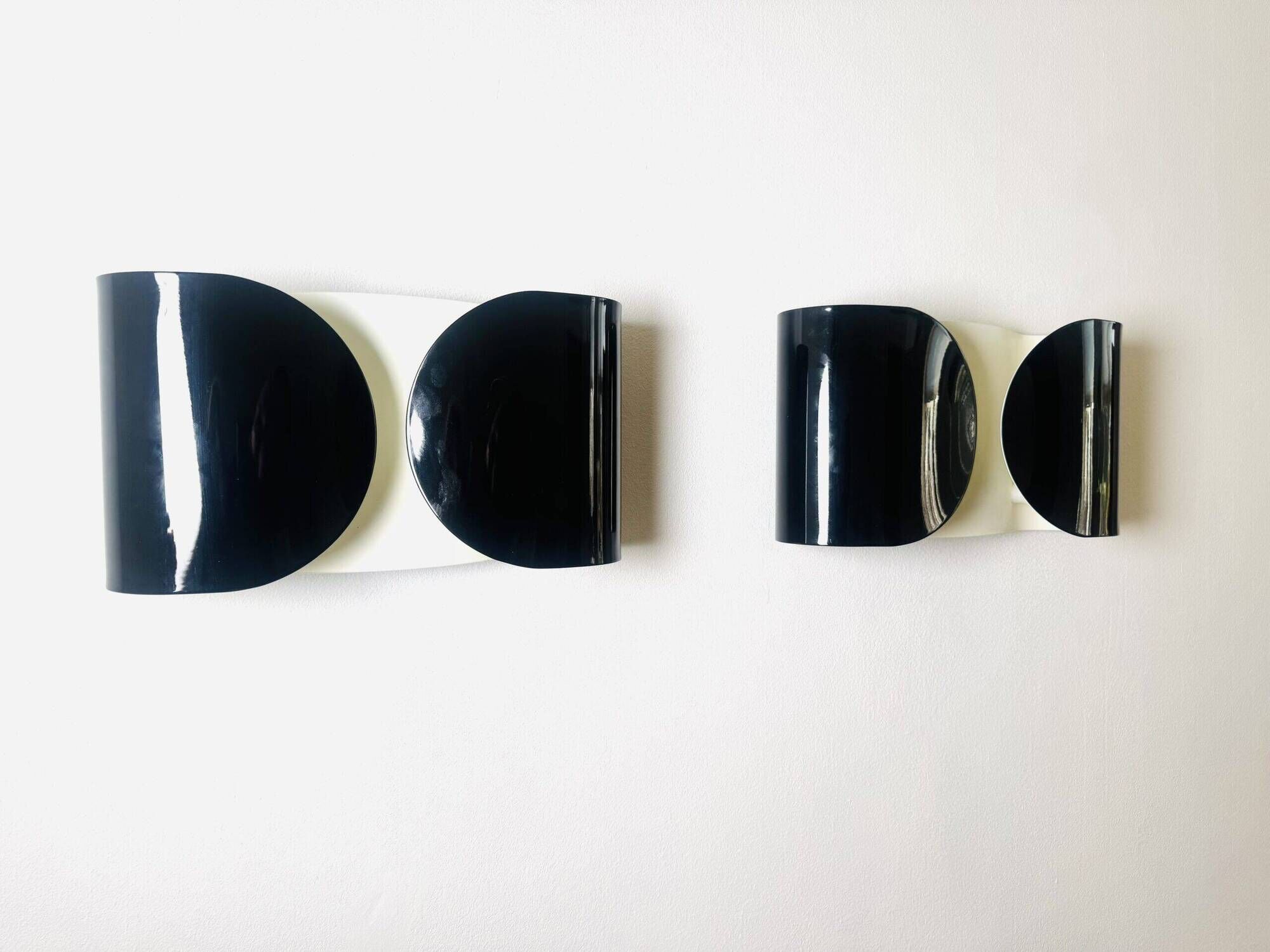 Foglio Wall Lamps In Black And White By Tobia Scarpa For Flos, Italy 1980S