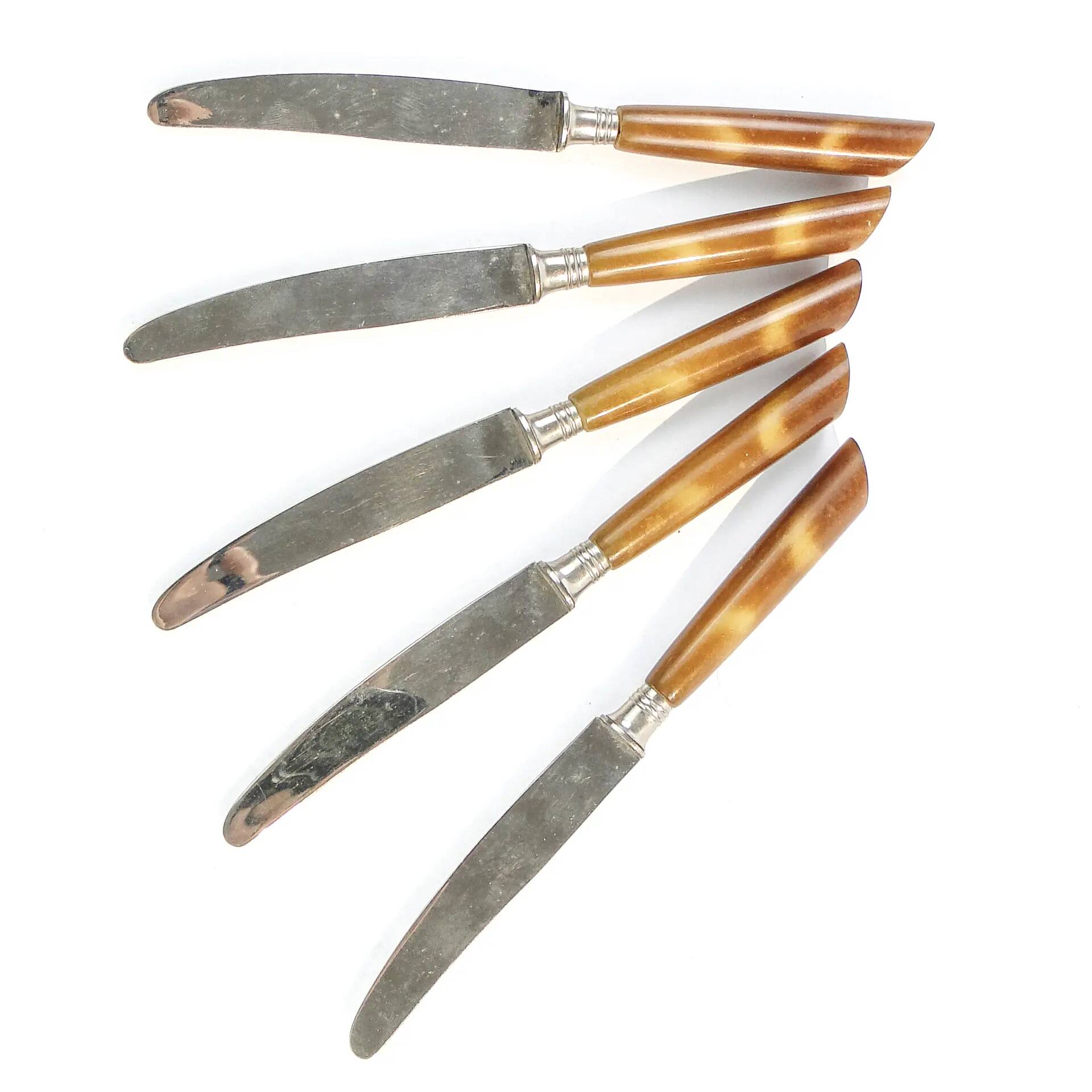 Set of knives, mid-century modern, brown bakelite, Sweden, 1950s