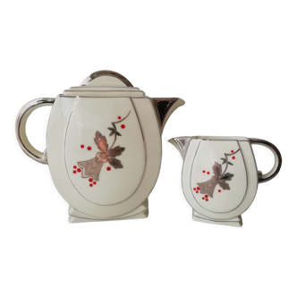 Porcelain teapot and milk jug