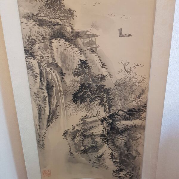 Kakemono sur soie contrecollée Début XXème