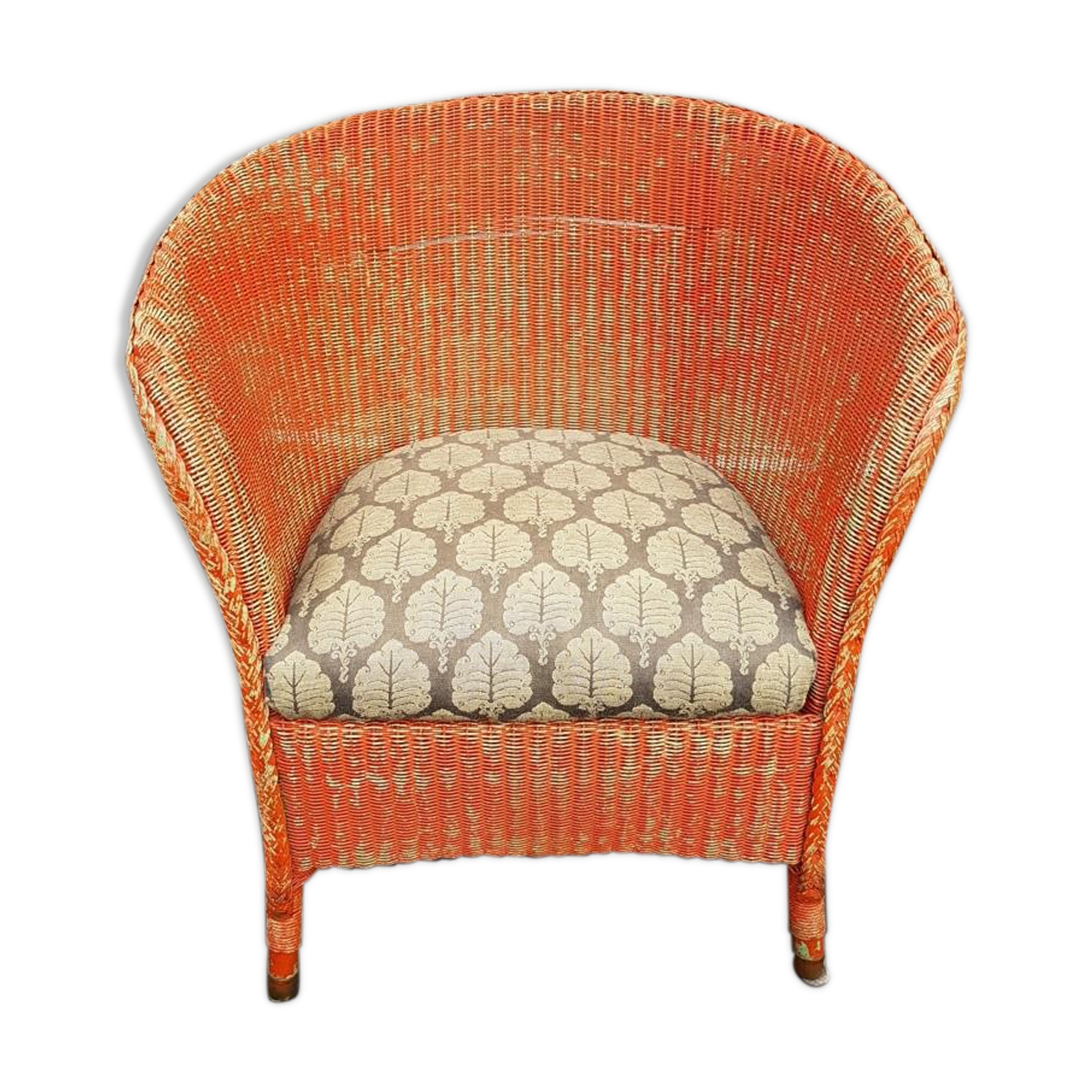 Fauteuil anglais Lloyd Loom kapok orange et vert
