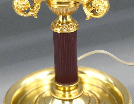 Lampe Bouillotte Bronze Style Empire Abat-jour & Pied laqué Bordeaux