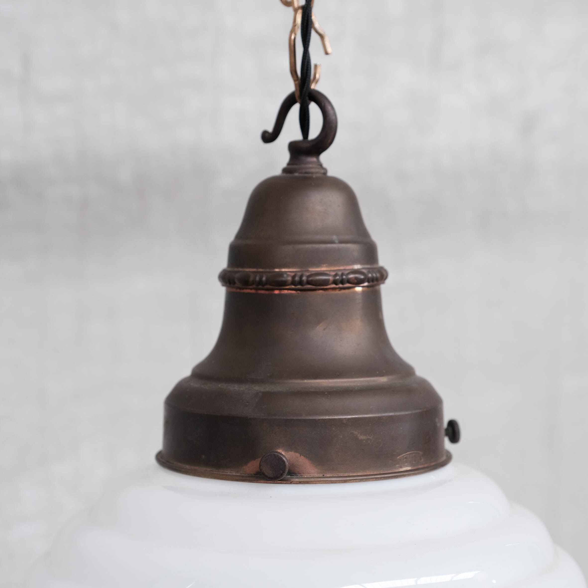 Opaline and Brass French Pendant Light