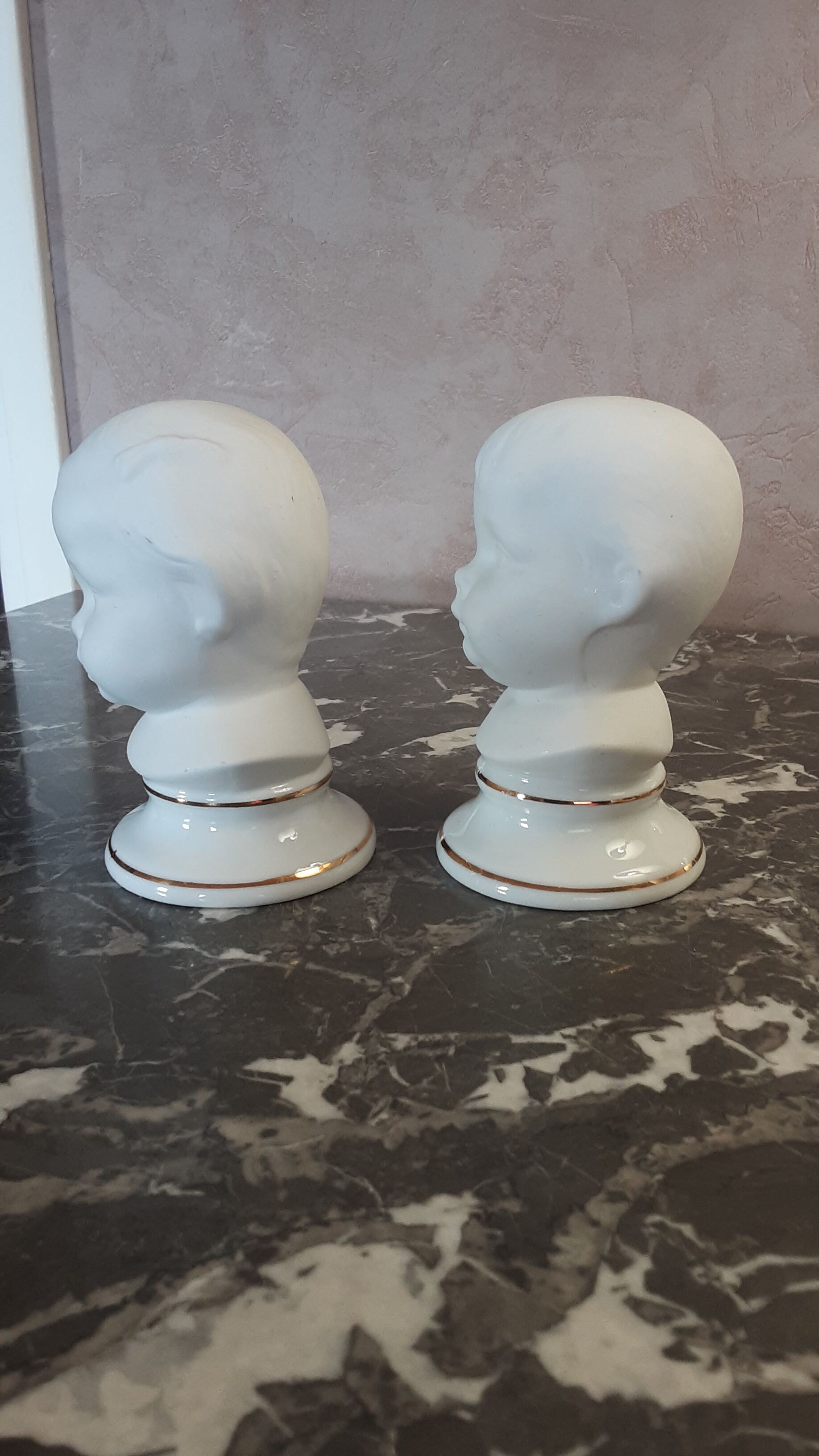 2 busts girl and boy - vintage porcelain biscuit