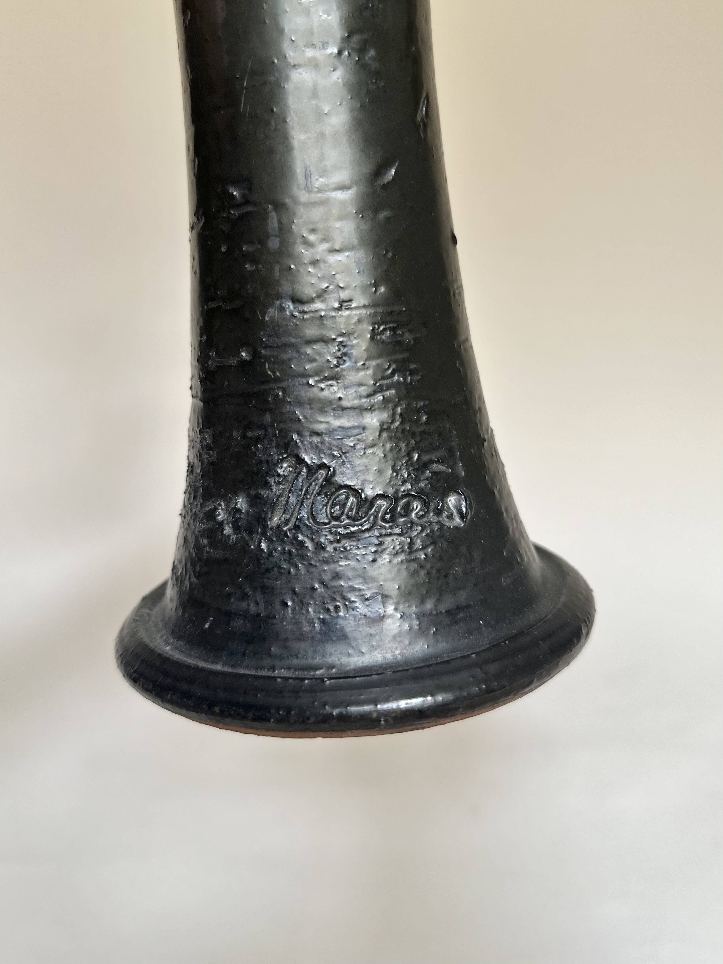 Black ceramic candlestick Jean Marais Vallauris