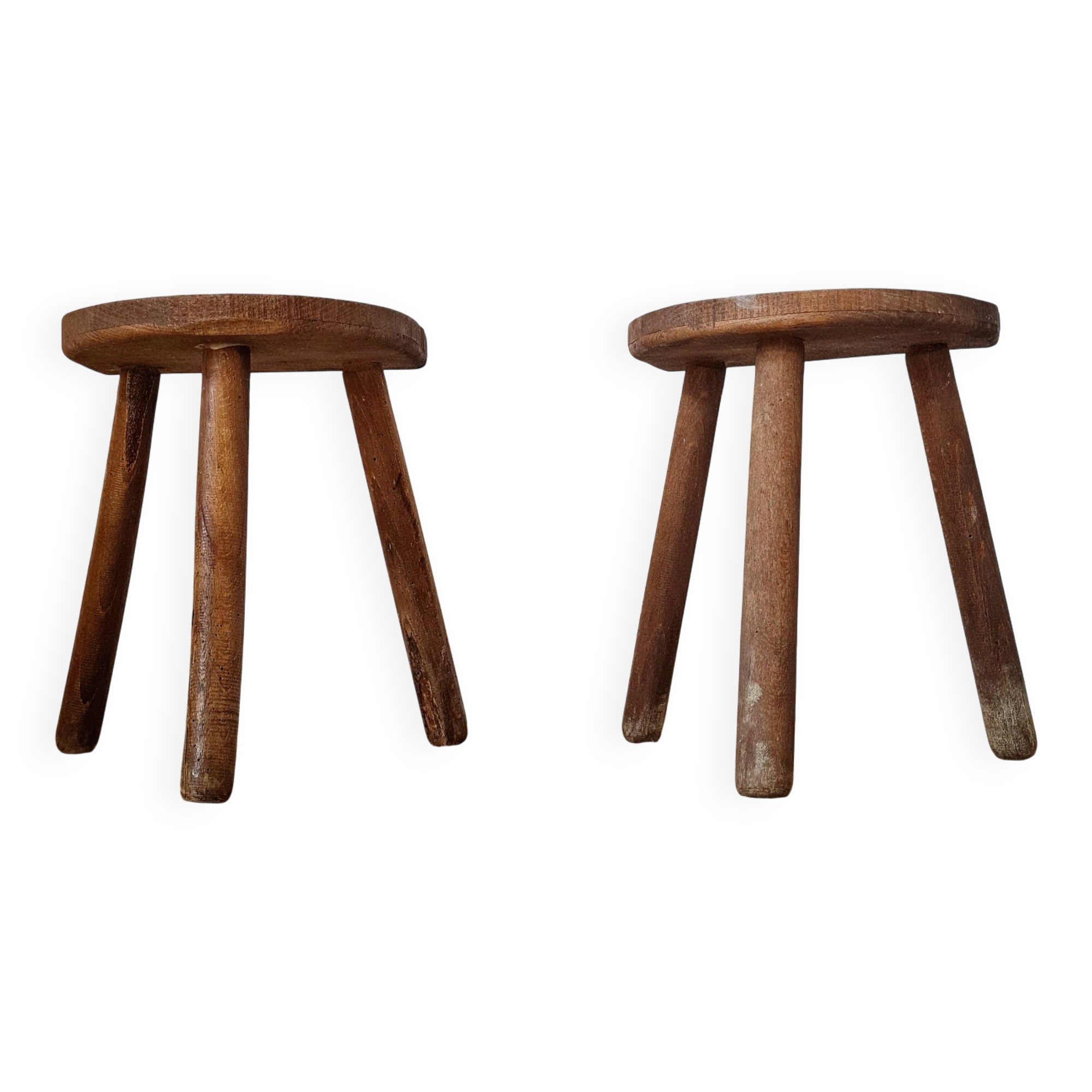 Pair of tripod wooden stools - brutalist look