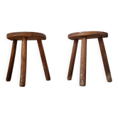 Pair of tripod wooden stools - brutalist look