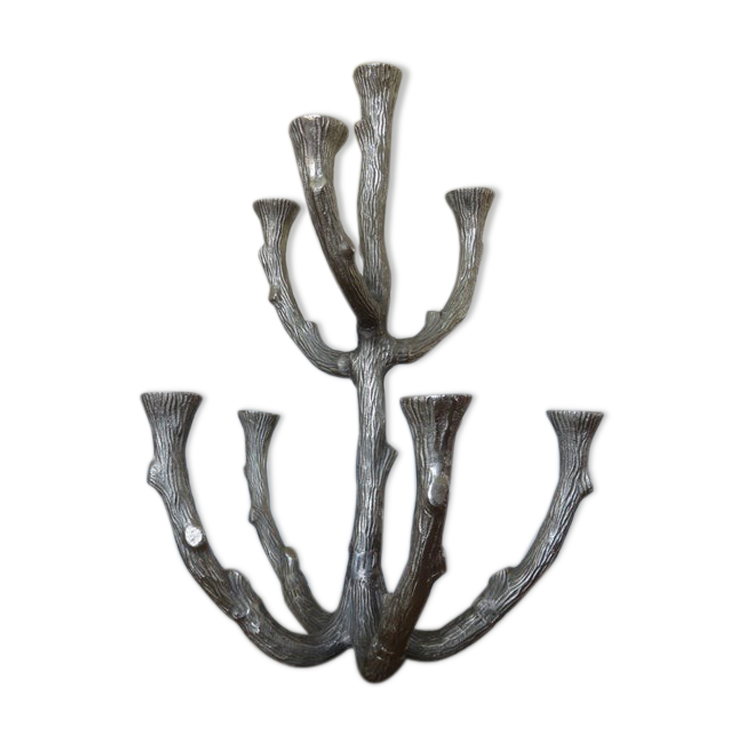 Brutalist candlestick sculpture massive aluminum tree 70s