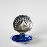 Shell butter dish in stainless steel and blue glass, with butter dish, 1970