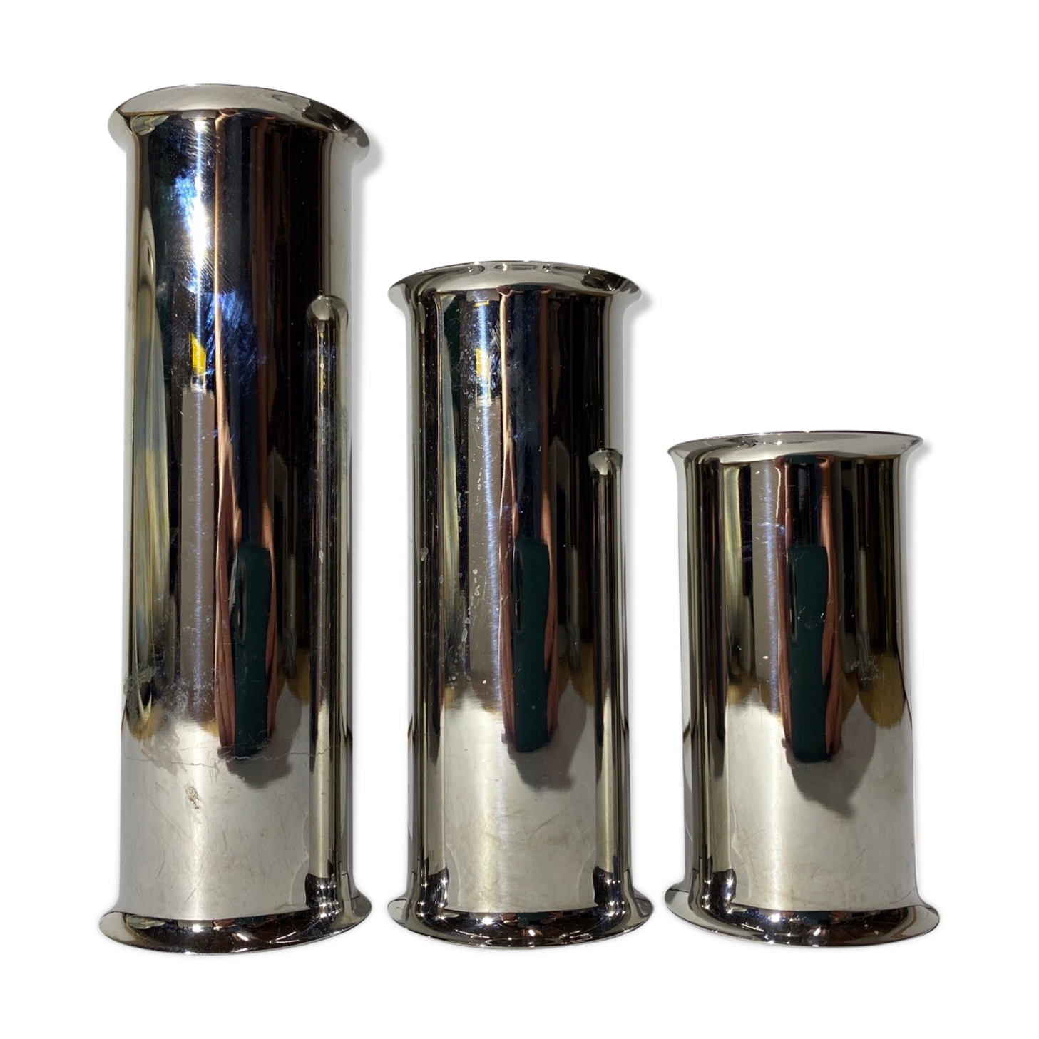 Set of 3 retro tea light candle holders | silver colored mid century candle holders