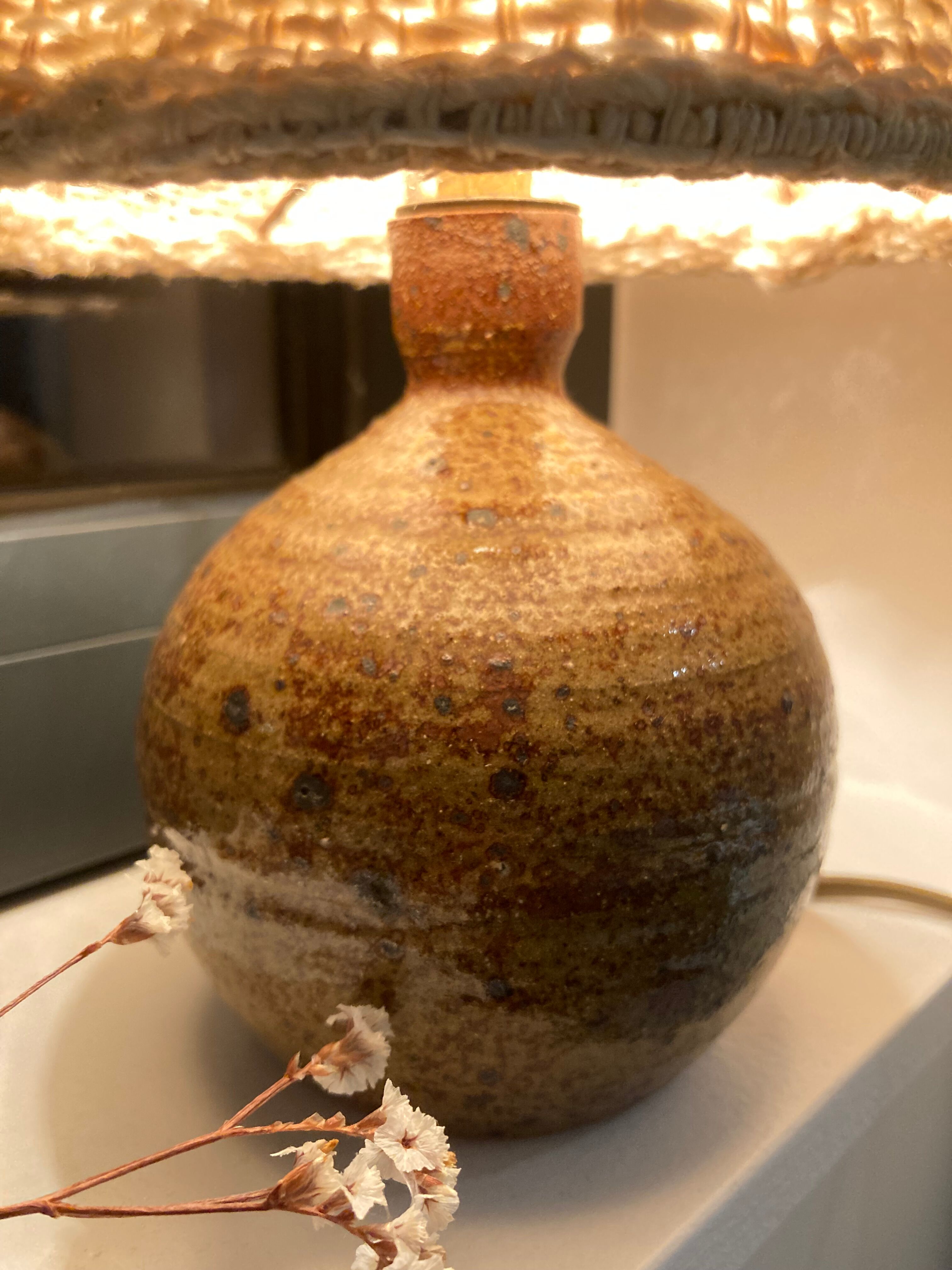 Lamp stoneware pyrite lampshade wool La Borne