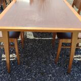Formica teak table + 10 vintage Scandinavian style chairs