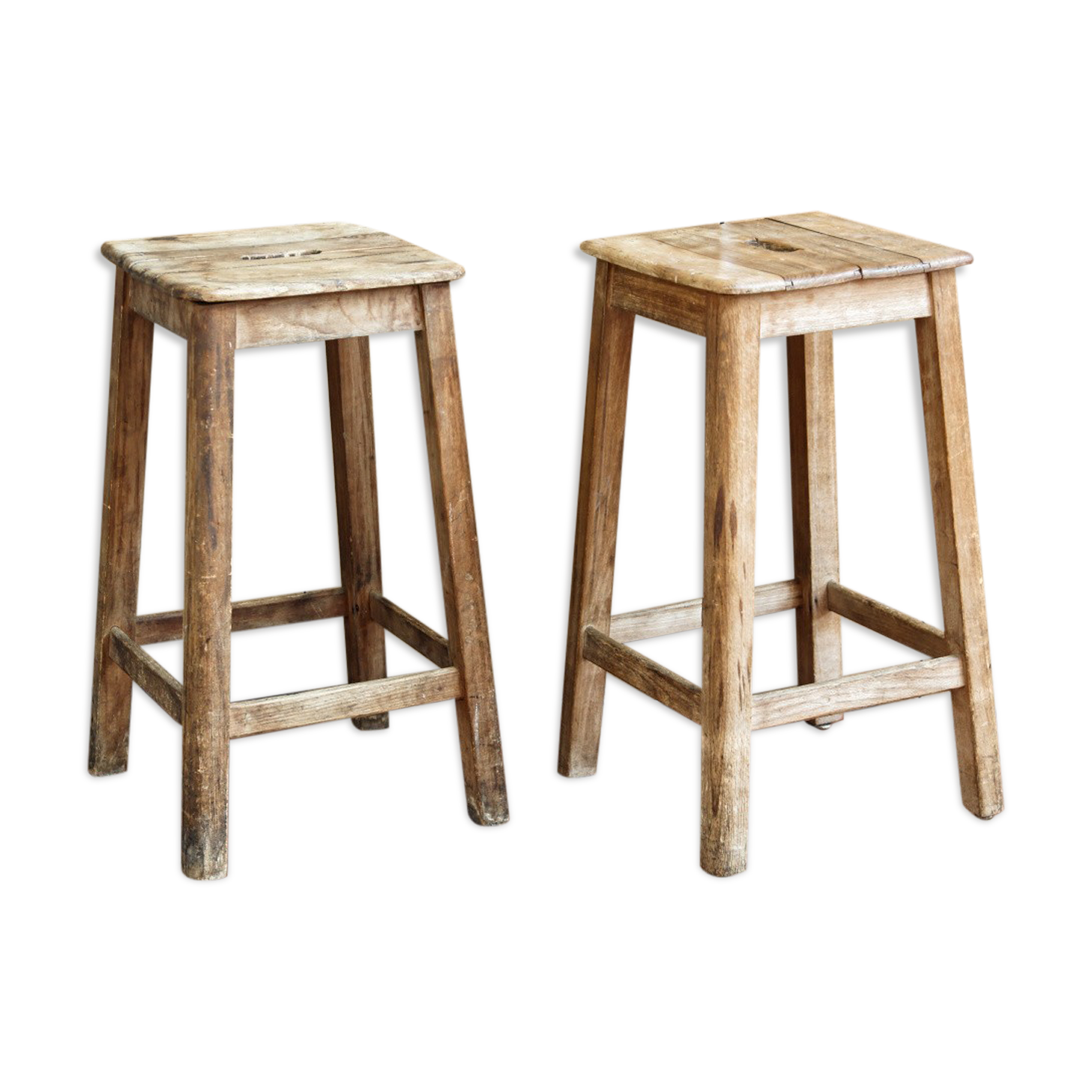 Pair of workshop stools, raw wood