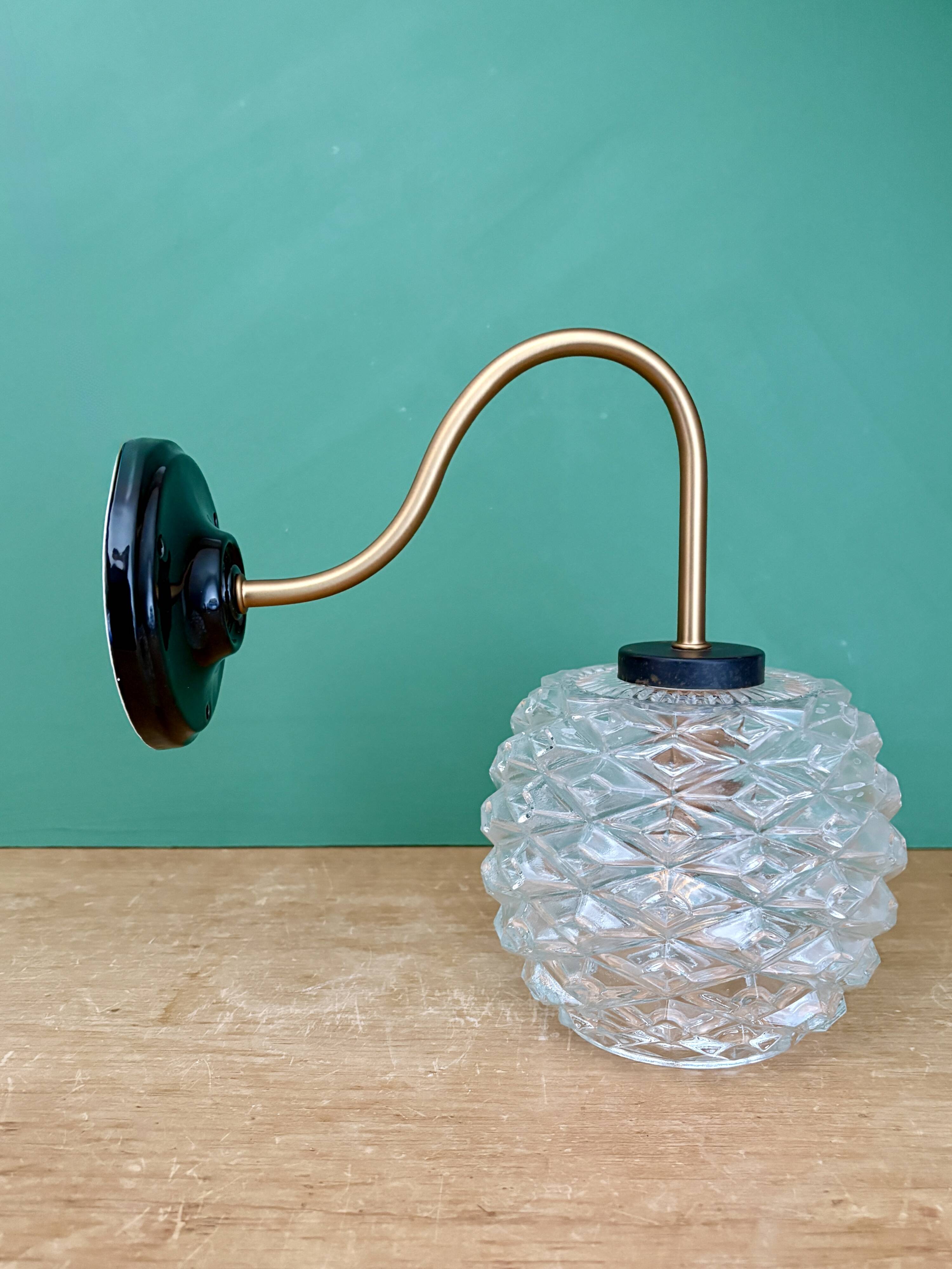 Swan neck vintage globe wall light in moulded glass