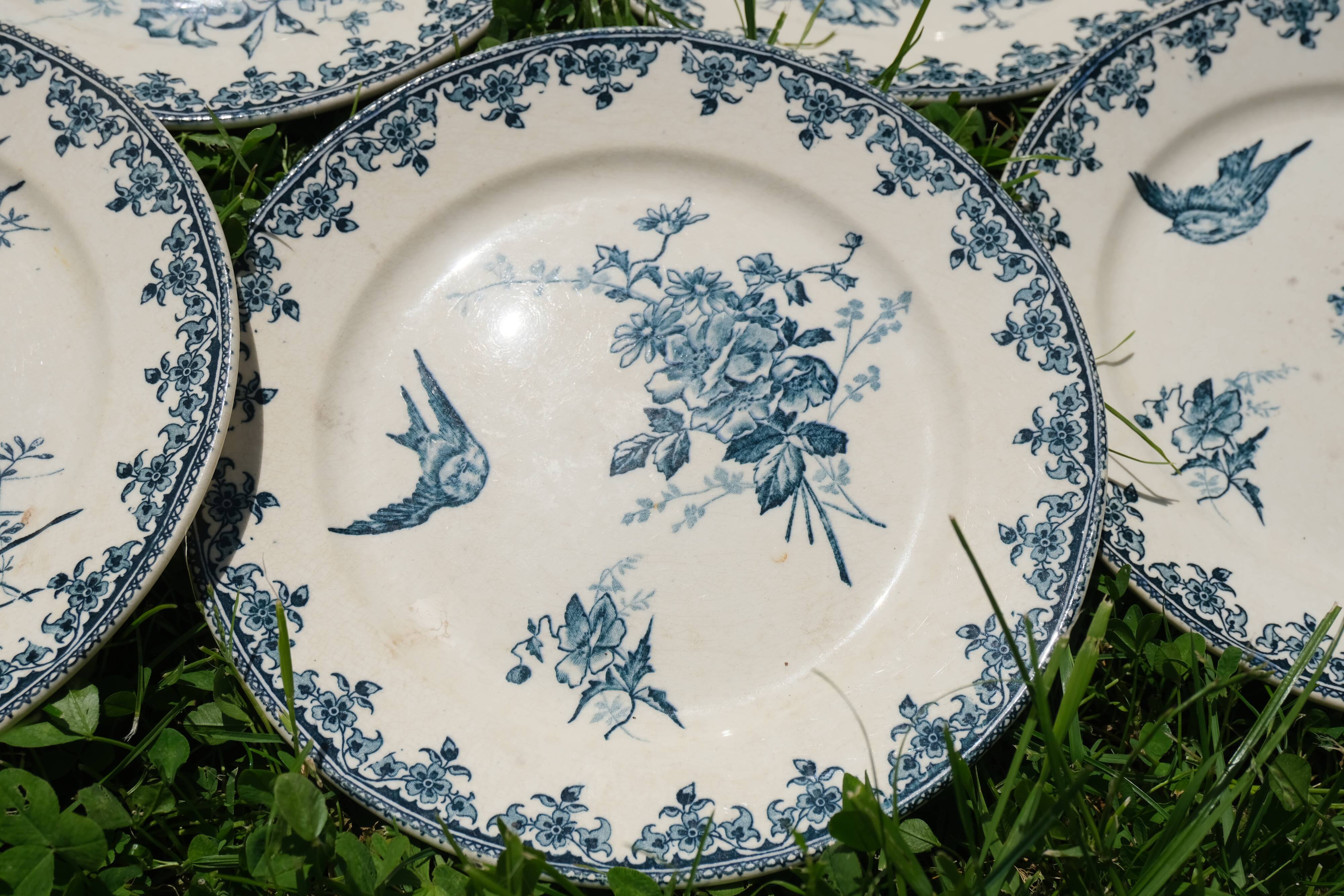 Set of 6 blue iron earth plates