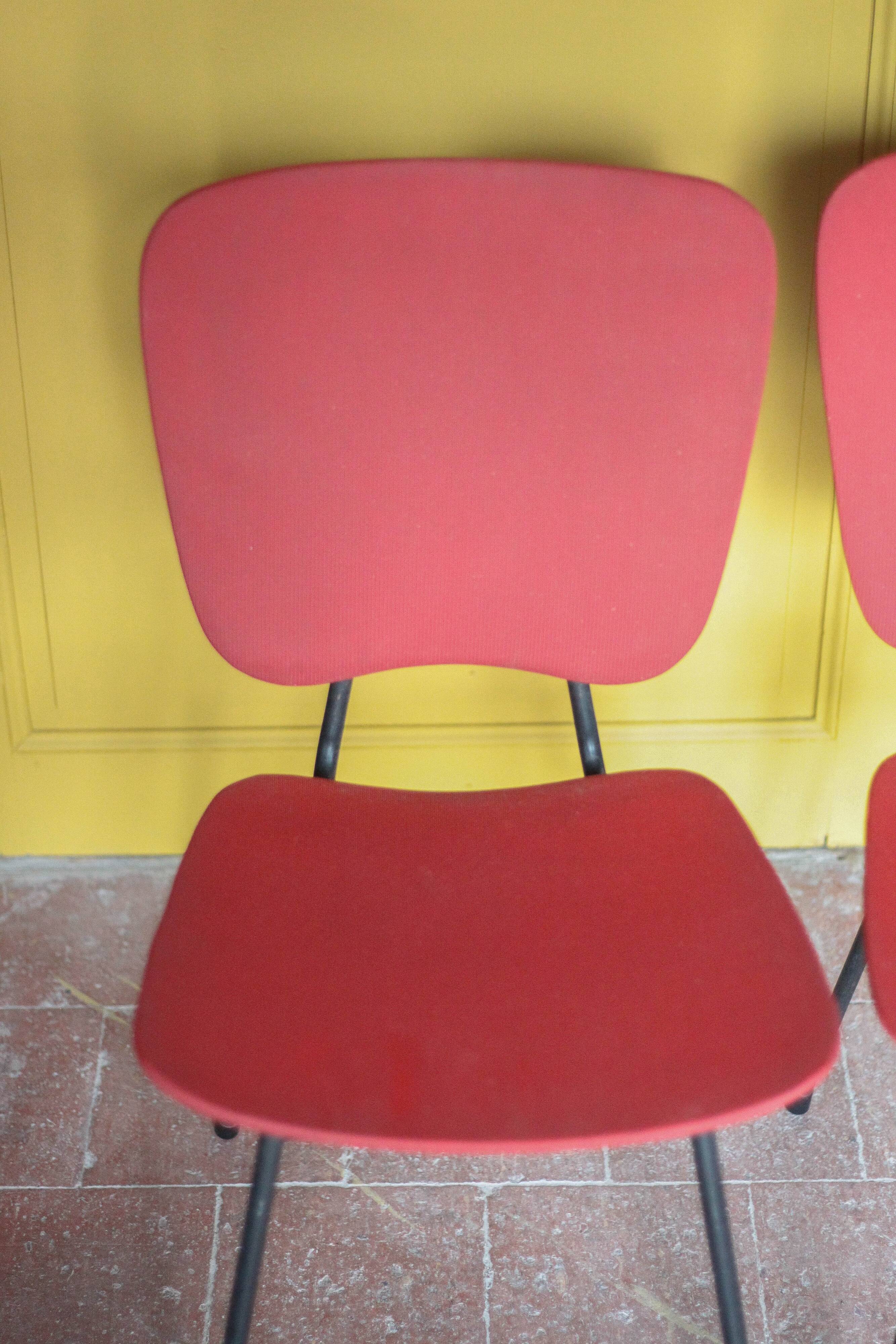 Pair of wooden and faux leather chairs from the 1950s, vintage chairs, retro.