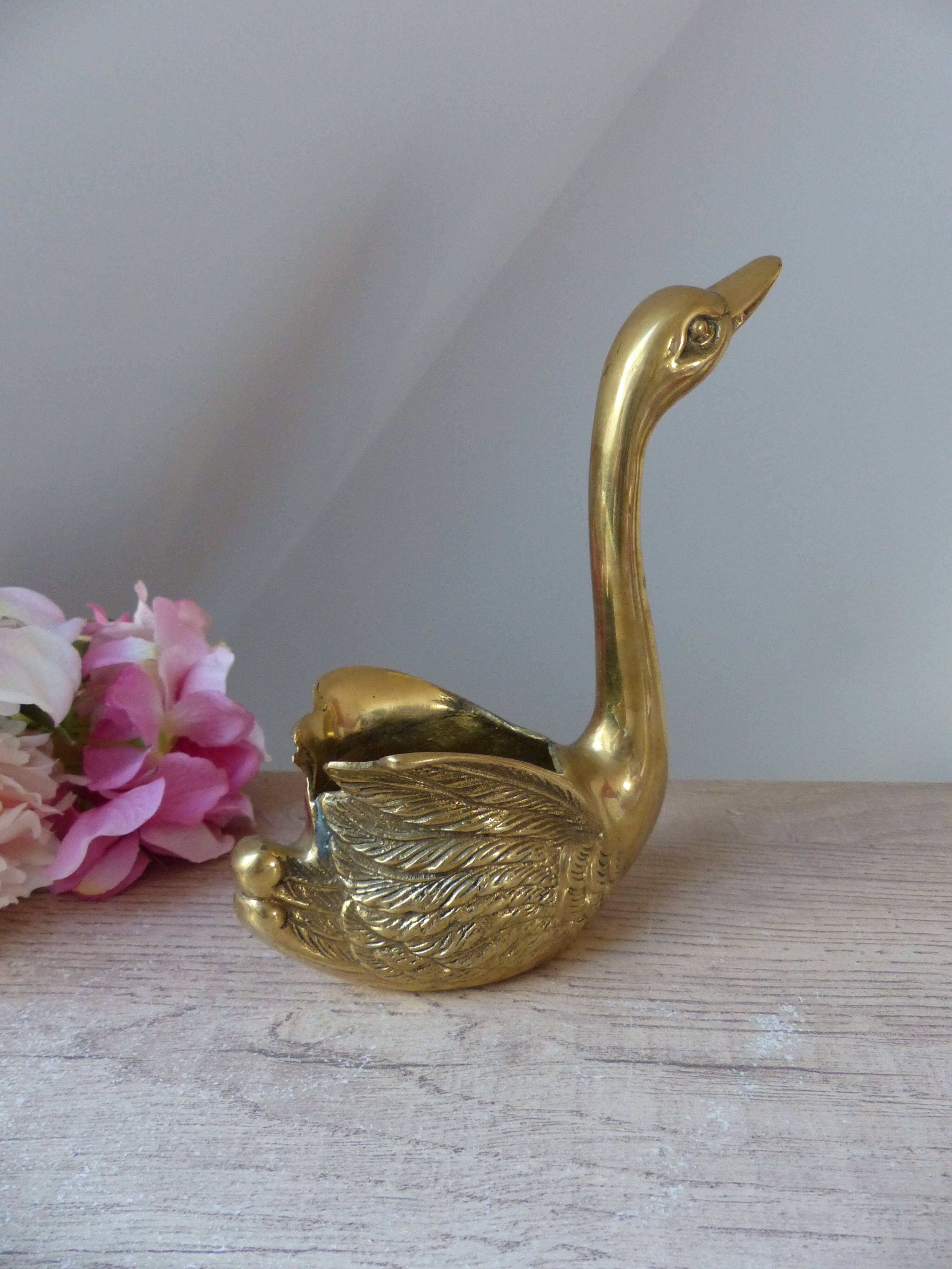 Vintage Solid Brass Swan Bird Figurine