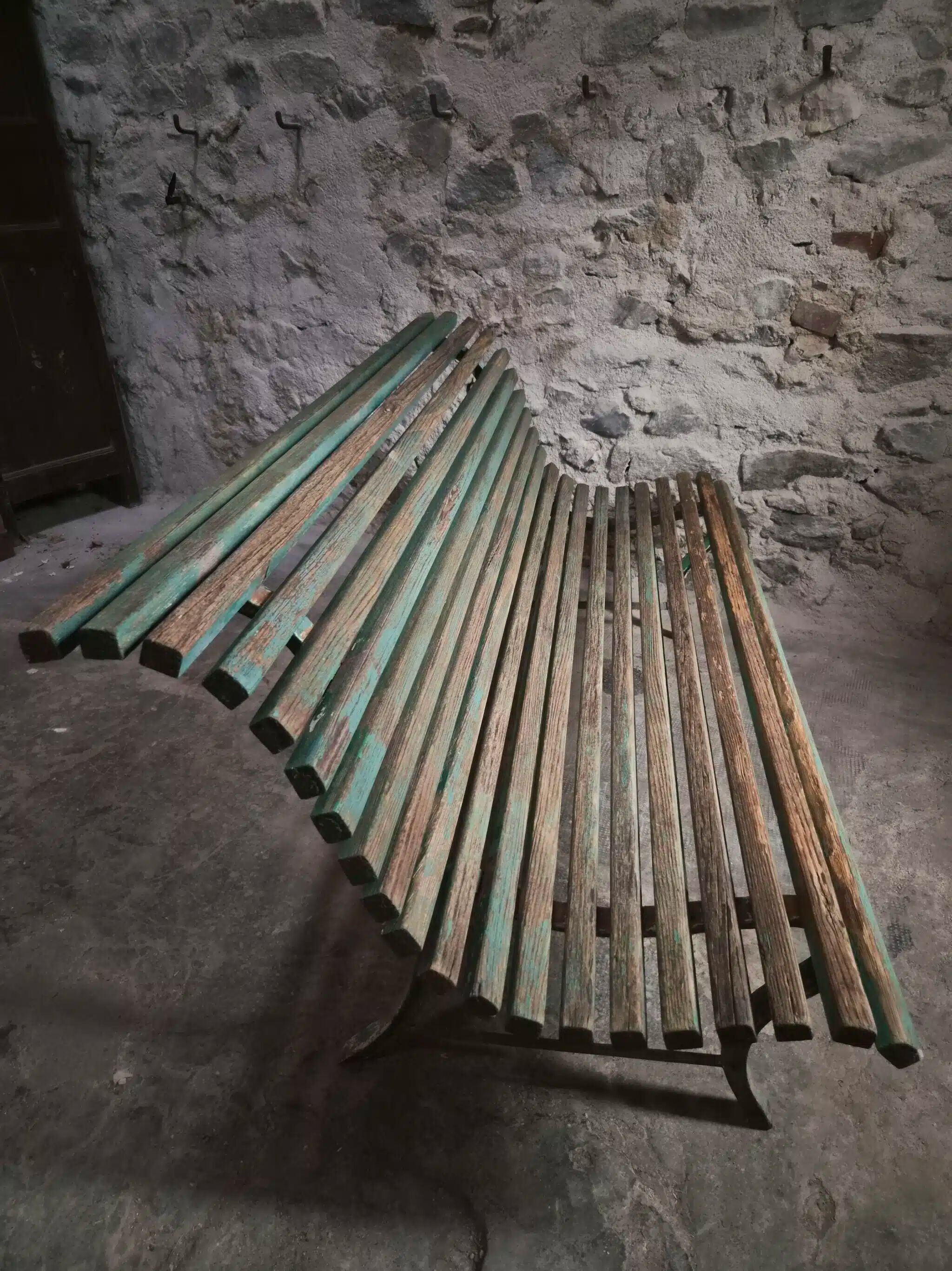 French garden bench in wood and iron, 1950s