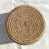 Antique basket with ethnic lid with black/brown and red décor