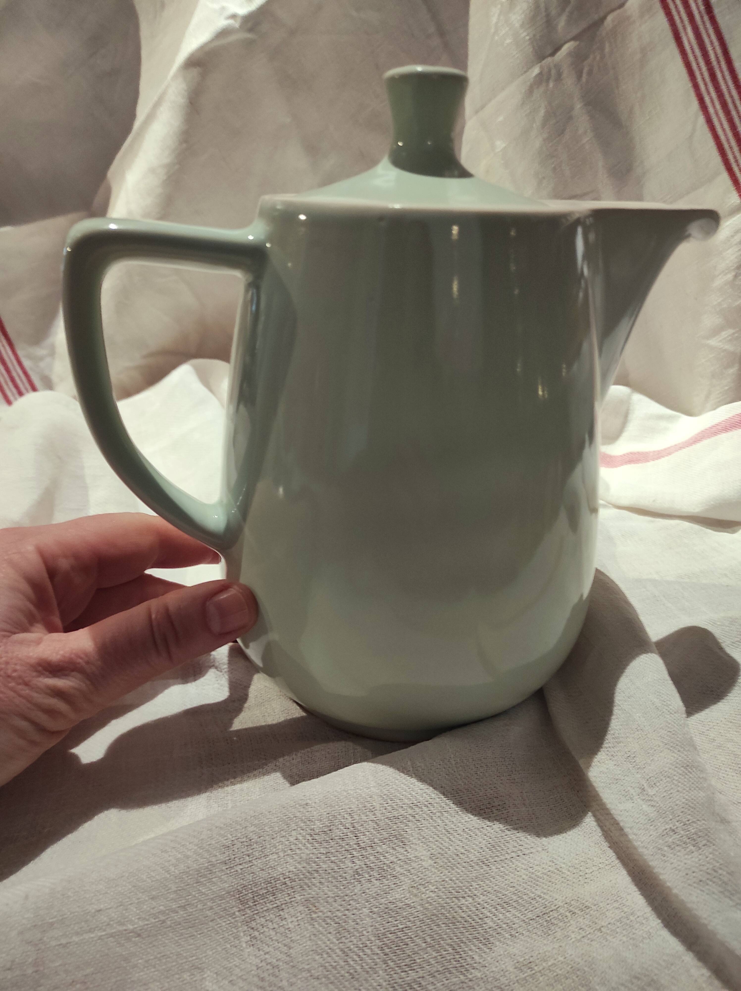 Vintage French large coffee pot in light green ceramic