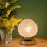 Vintage glass globe table lamp in pink from Clichy.