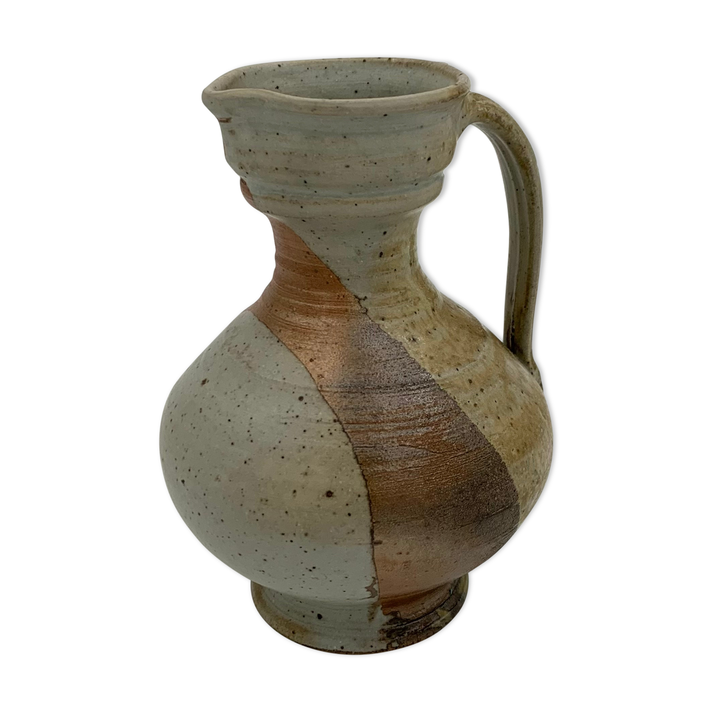 Vintage stoneware pitcher with iridescent two-tone glaze - 1960s-1970s