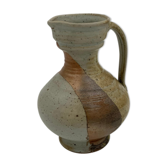 Vintage stoneware pitcher, iridescent two-tone enamel - 1960s-1970s