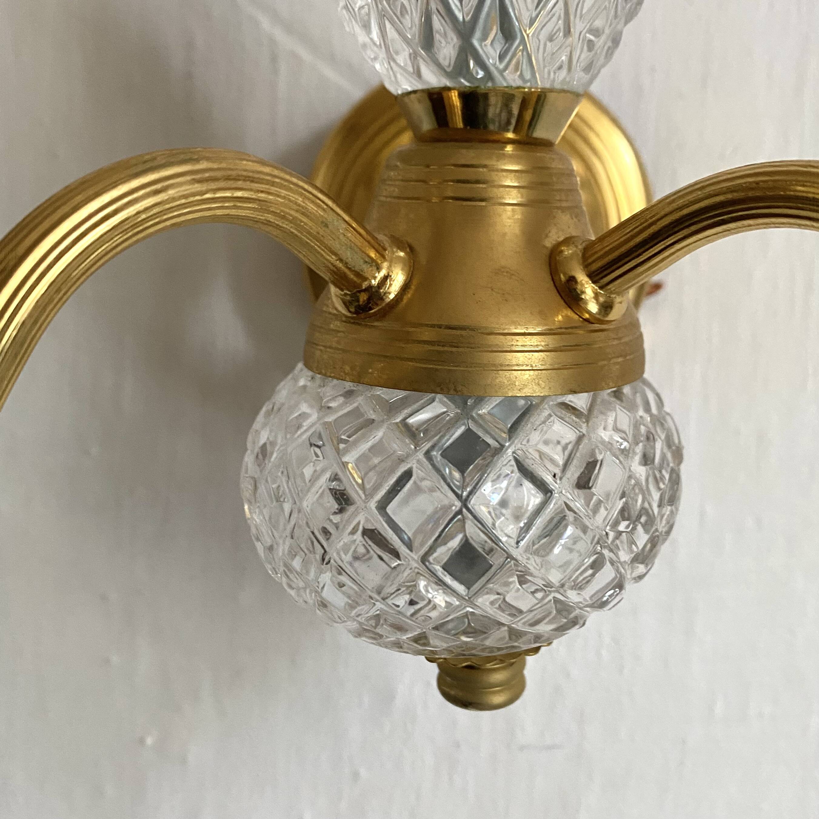 Pair of double glass and metal wall lights, 1960s