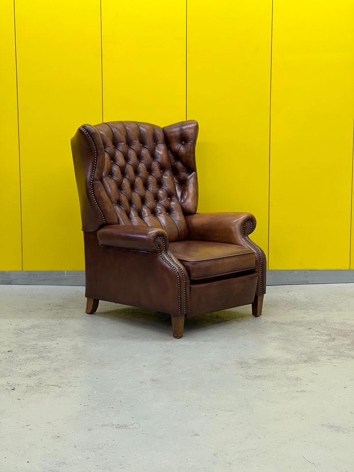 Fauteuil inclinable chesterfield vintage fait main marron