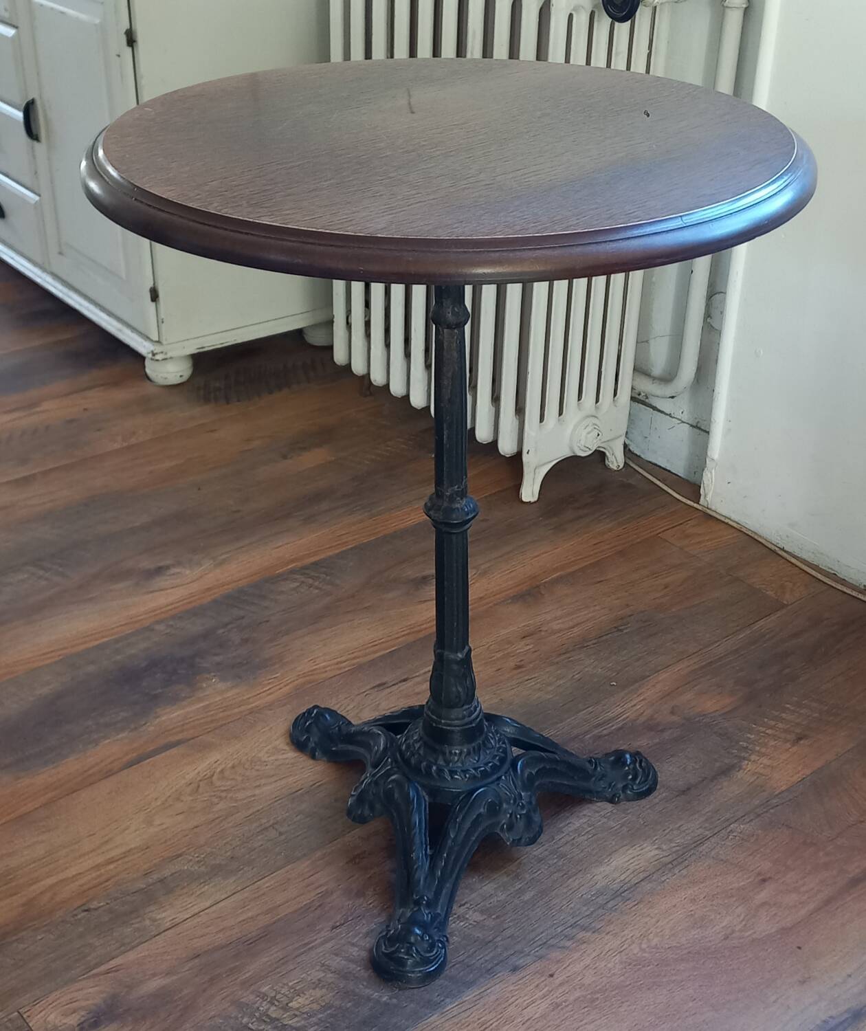 Round wooden bistro table