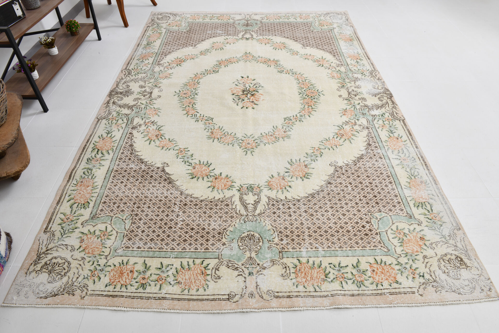 7x10 shades of beige turkish rug, 211x320cm